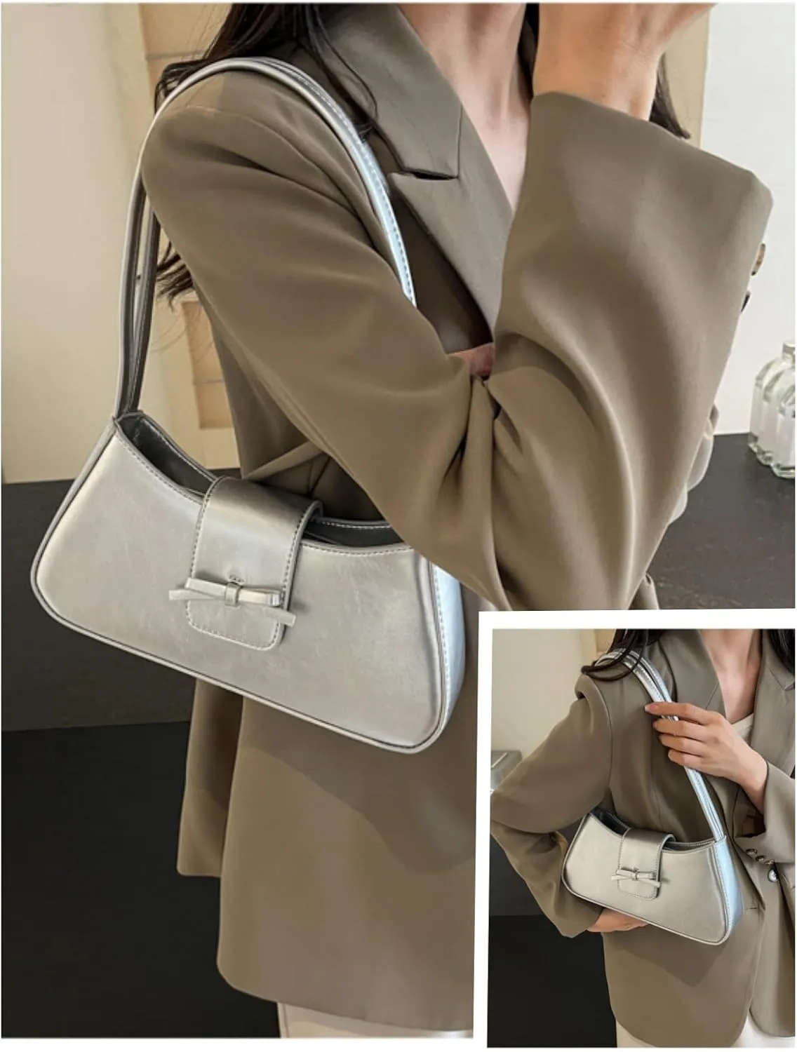 Trendy Y2K Bow Purse Women Cute Underarm Handbag 2025 Summer Vegan Patent Leather Shoulder Bag Small Red Hobo Clutch Bag