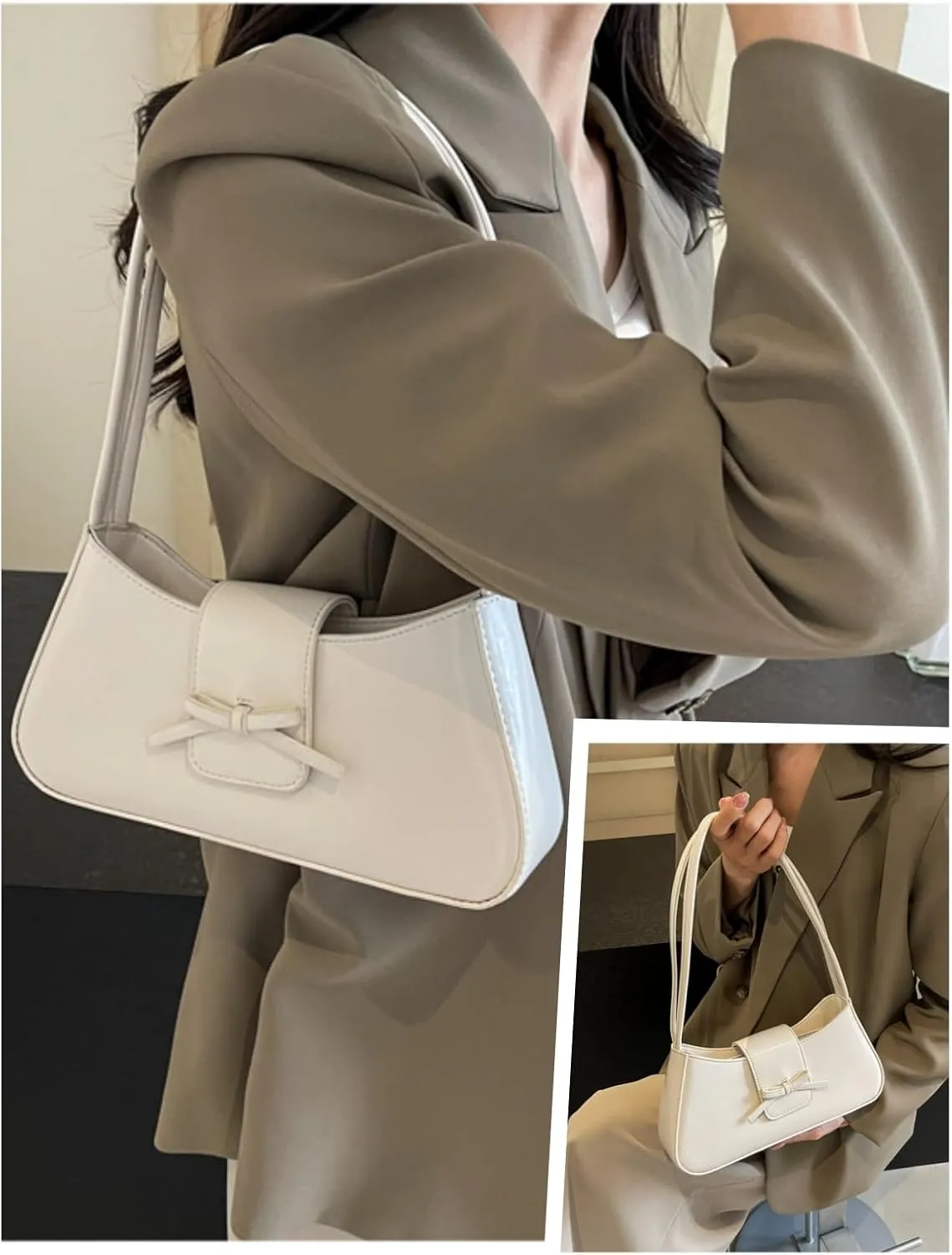 Trendy Y2K Bow Purse Women Cute Underarm Handbag 2025 Summer Vegan Patent Leather Shoulder Bag Small Red Hobo Clutch Bag