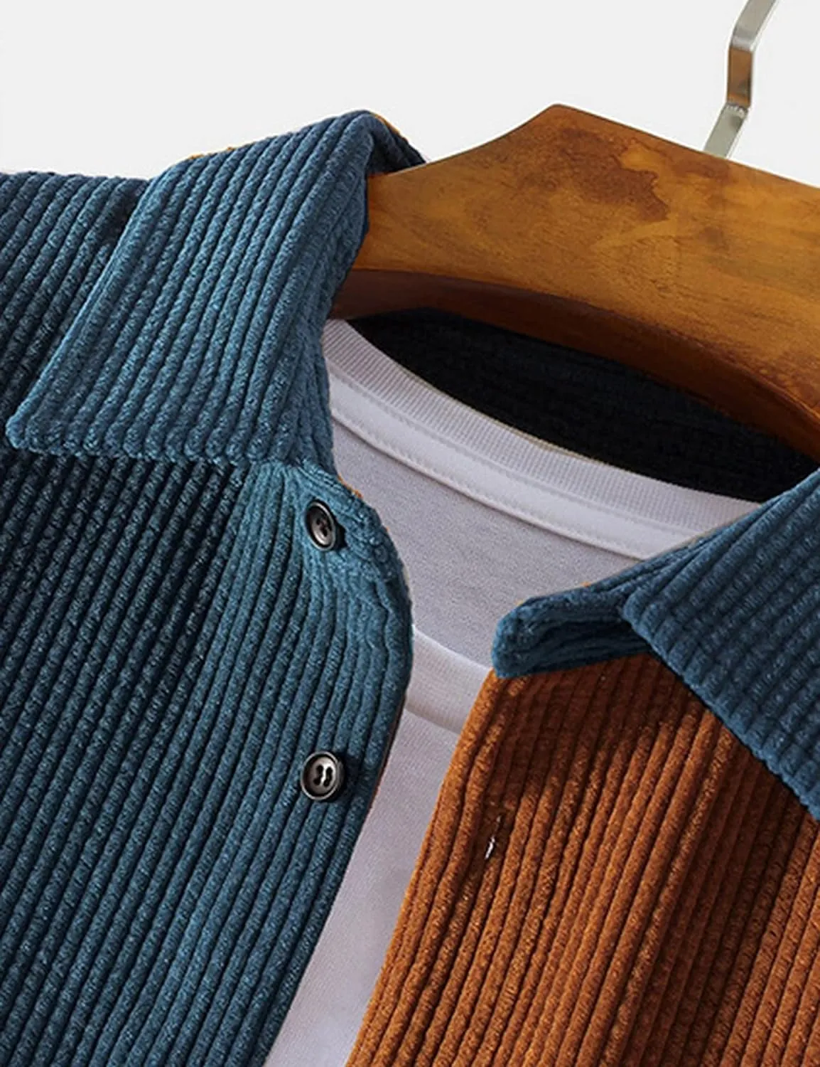 UANEO Mens Shacket Patchwork Long Sleeve Button Down Corduroy Shirts for Men