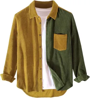UANEO Mens Shacket Patchwork Long Sleeve Button Down Corduroy Shirts for Men