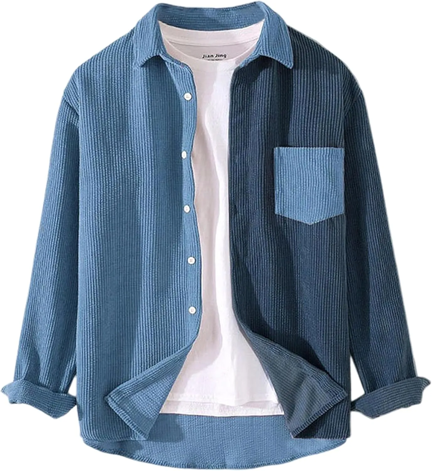 UANEO Mens Shacket Patchwork Long Sleeve Button Down Corduroy Shirts for Men