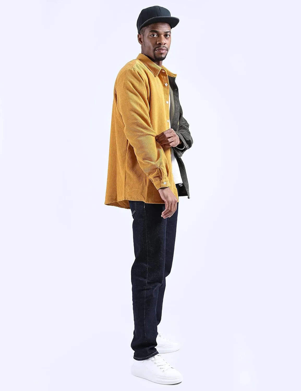 UANEO Mens Shacket Patchwork Long Sleeve Button Down Corduroy Shirts for Men