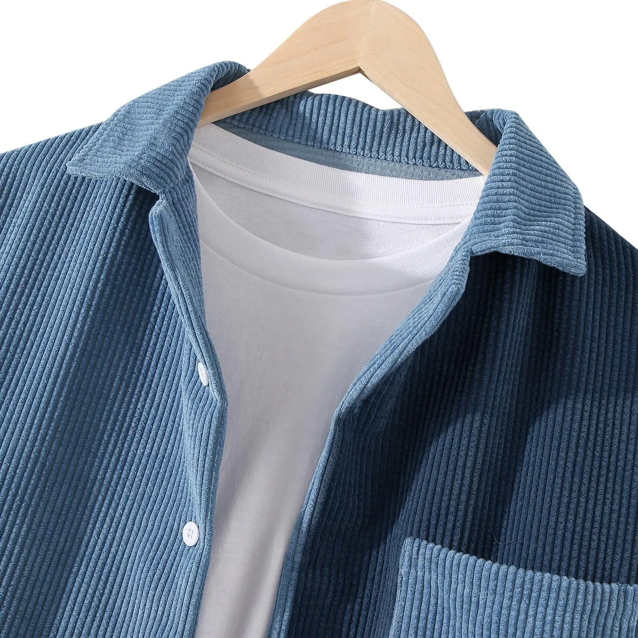 UANEO Mens Shacket Patchwork Long Sleeve Button Down Corduroy Shirts for Men