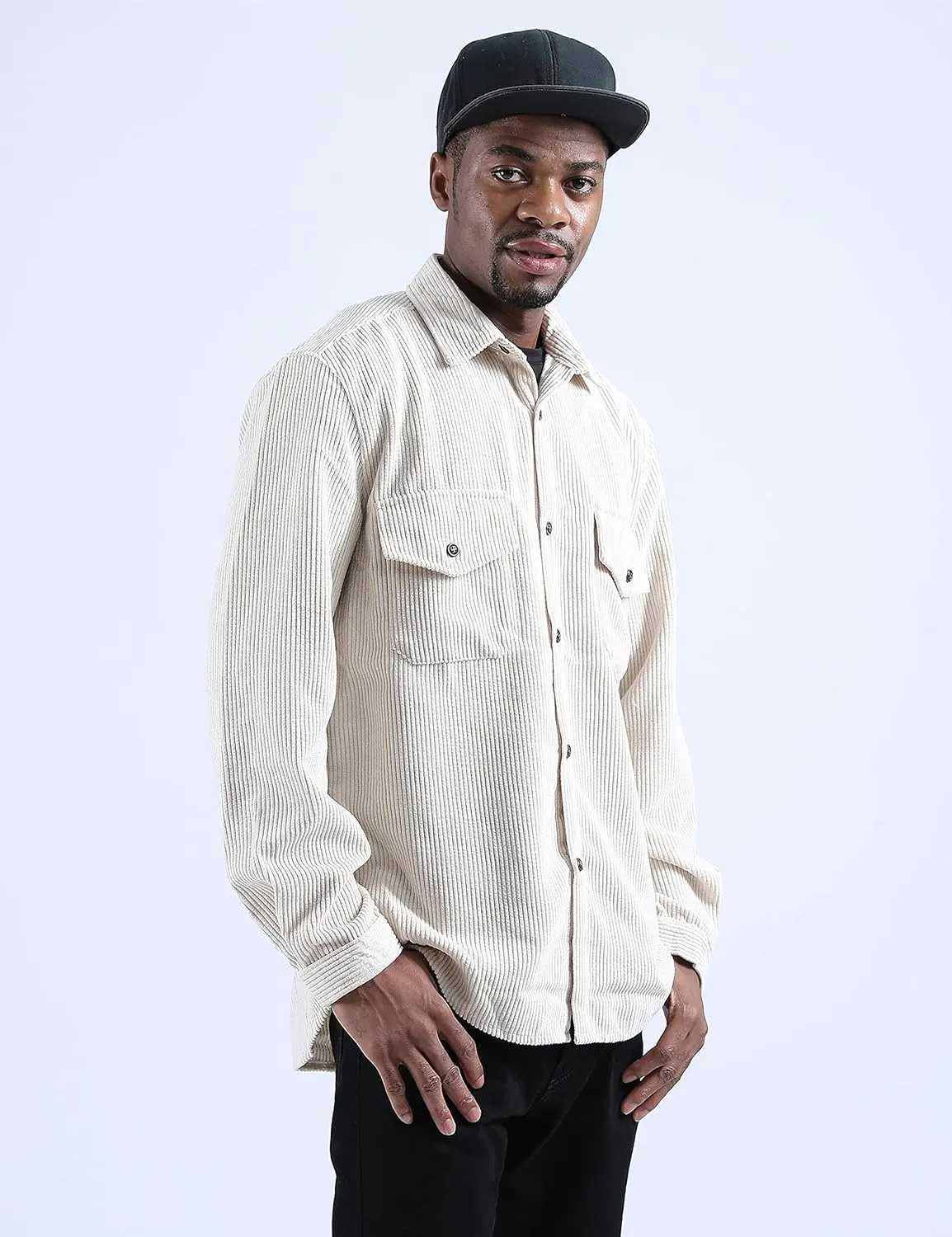 UANEO Mens Shacket Patchwork Long Sleeve Button Down Corduroy Shirts for Men