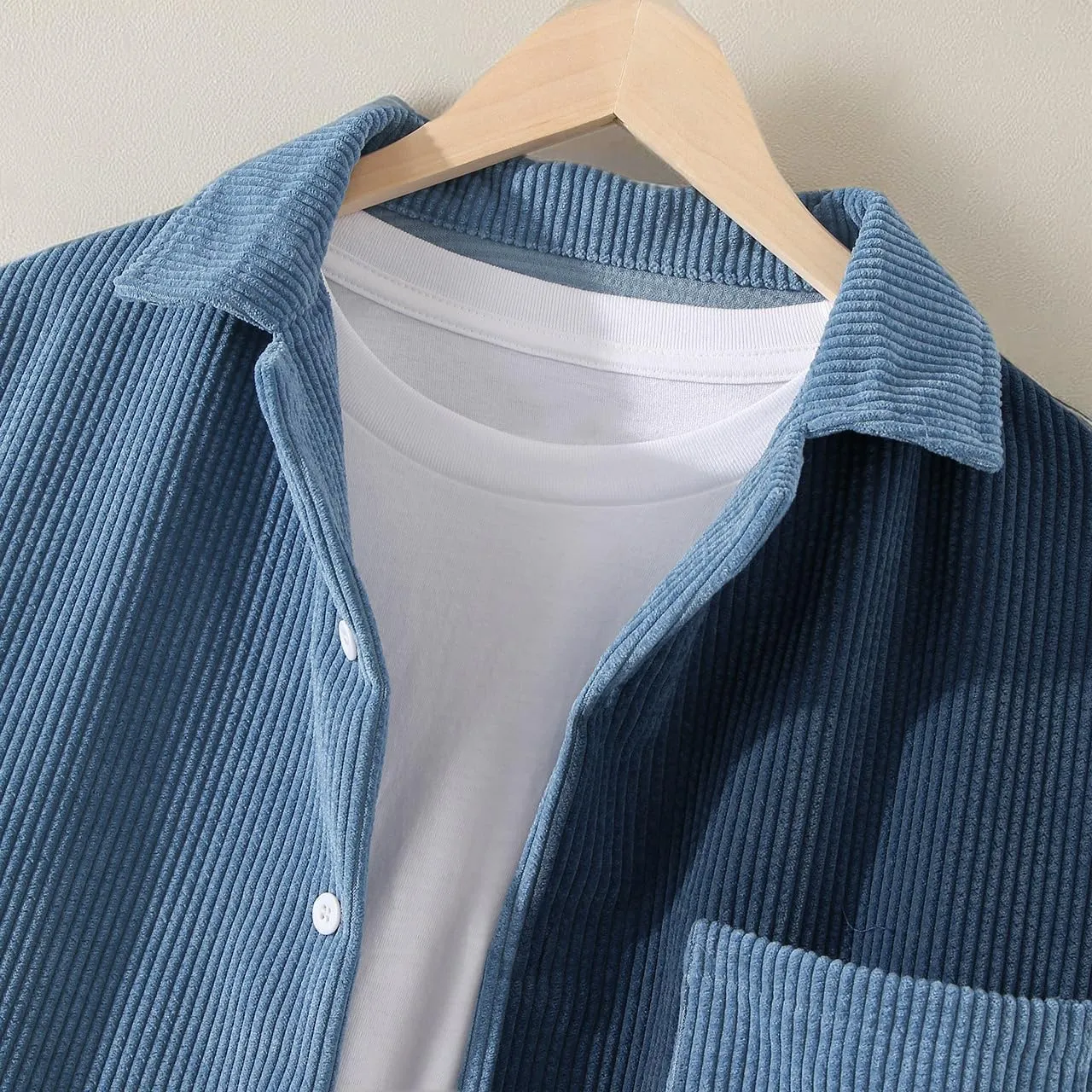 UANEO Mens Shacket Patchwork Long Sleeve Button Down Corduroy Shirts for Men