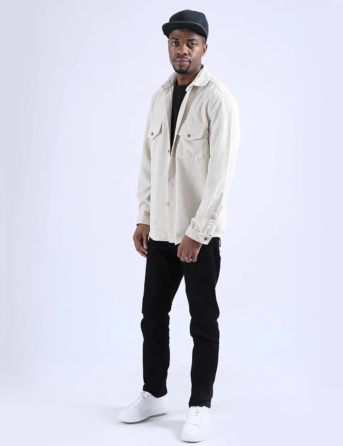 UANEO Mens Shacket Patchwork Long Sleeve Button Down Corduroy Shirts for Men