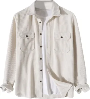 UANEO Mens Shacket Patchwork Long Sleeve Button Down Corduroy Shirts for Men