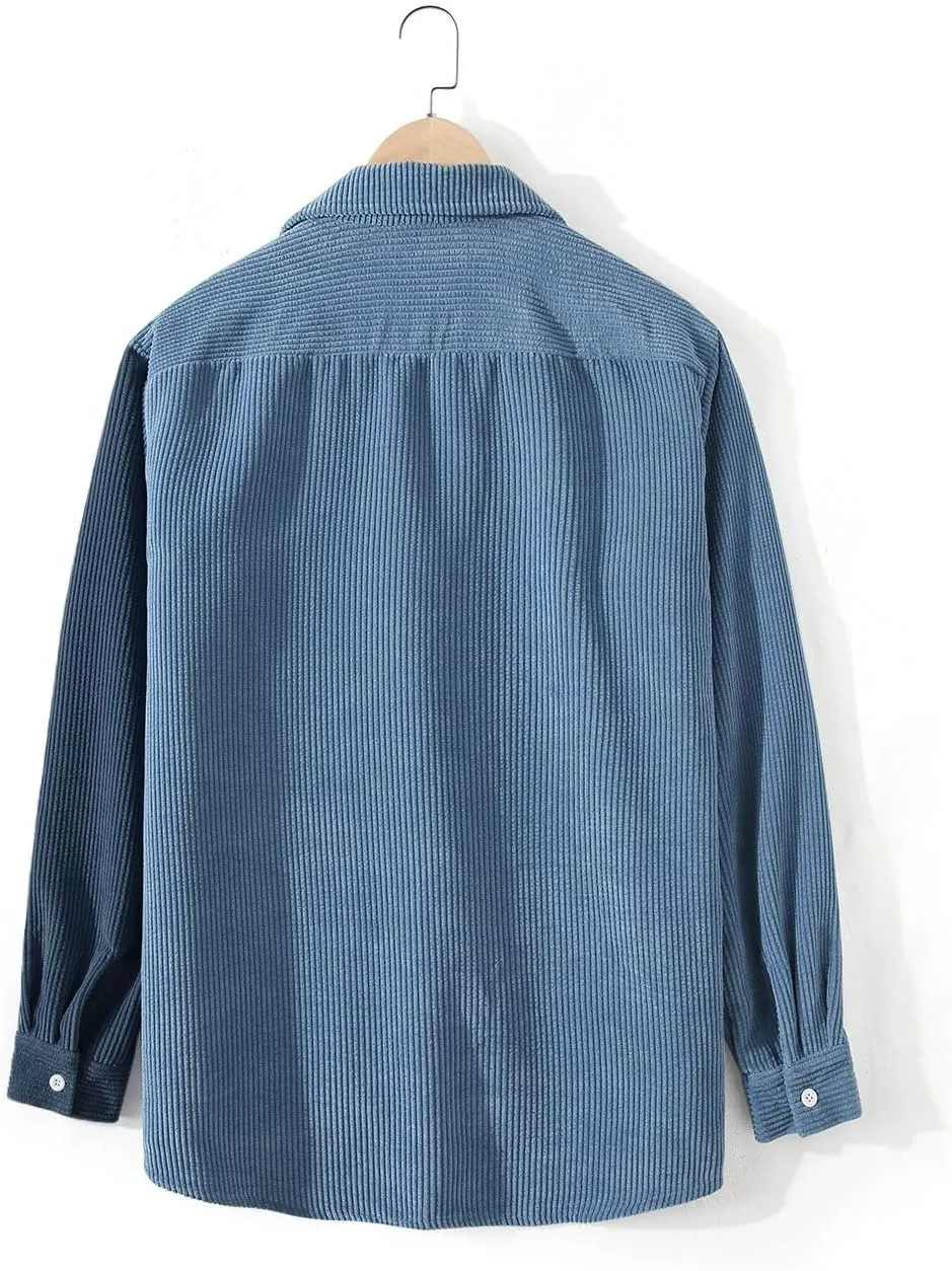 UANEO Mens Shacket Patchwork Long Sleeve Button Down Corduroy Shirts for Men