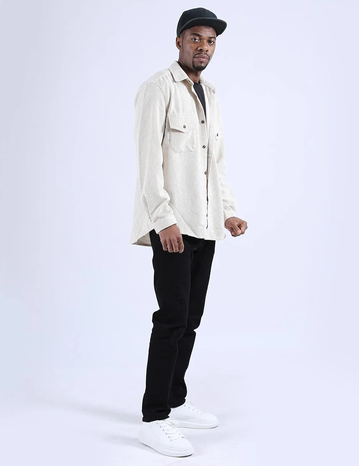 UANEO Mens Shacket Patchwork Long Sleeve Button Down Corduroy Shirts for Men