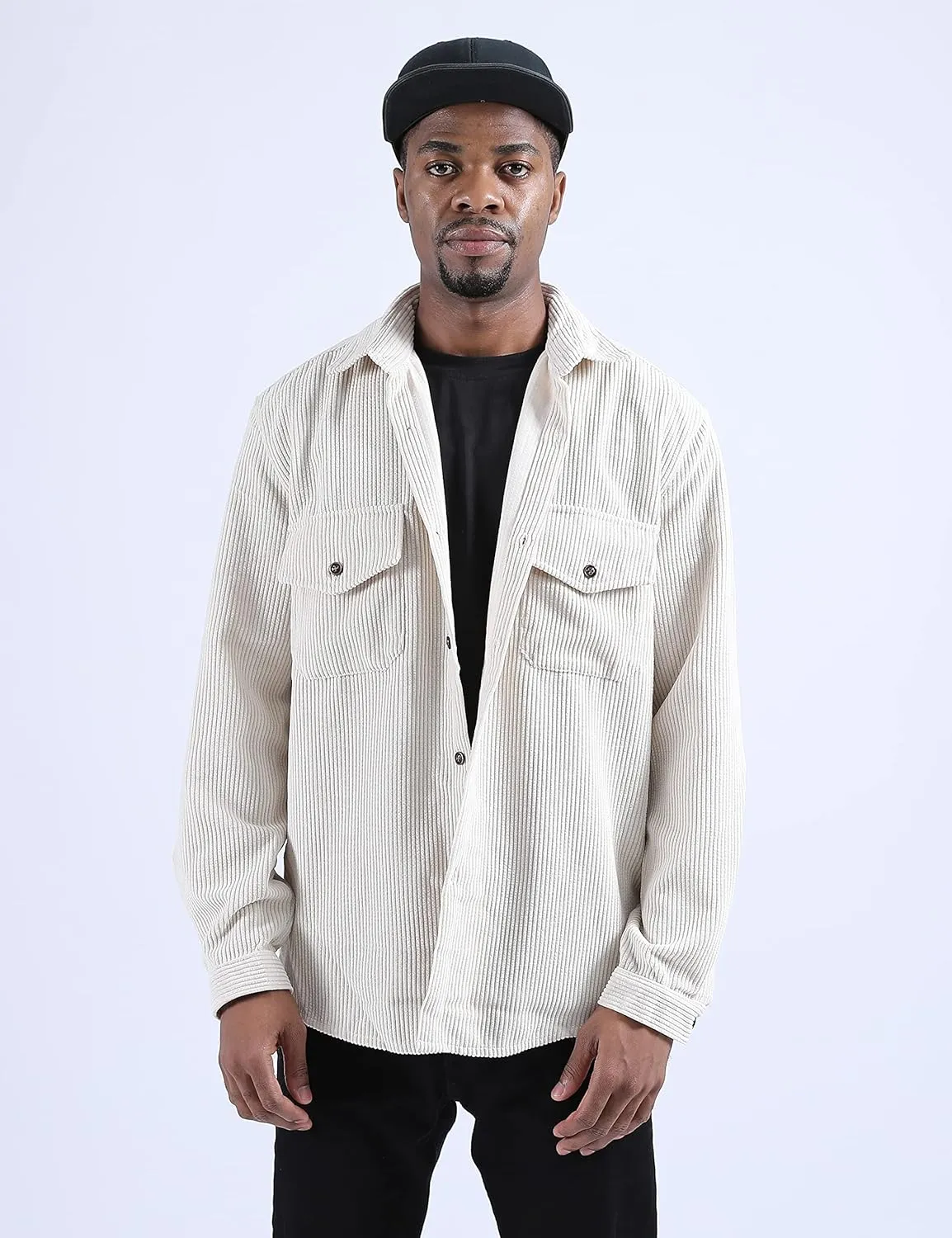 UANEO Mens Shacket Patchwork Long Sleeve Button Down Corduroy Shirts for Men