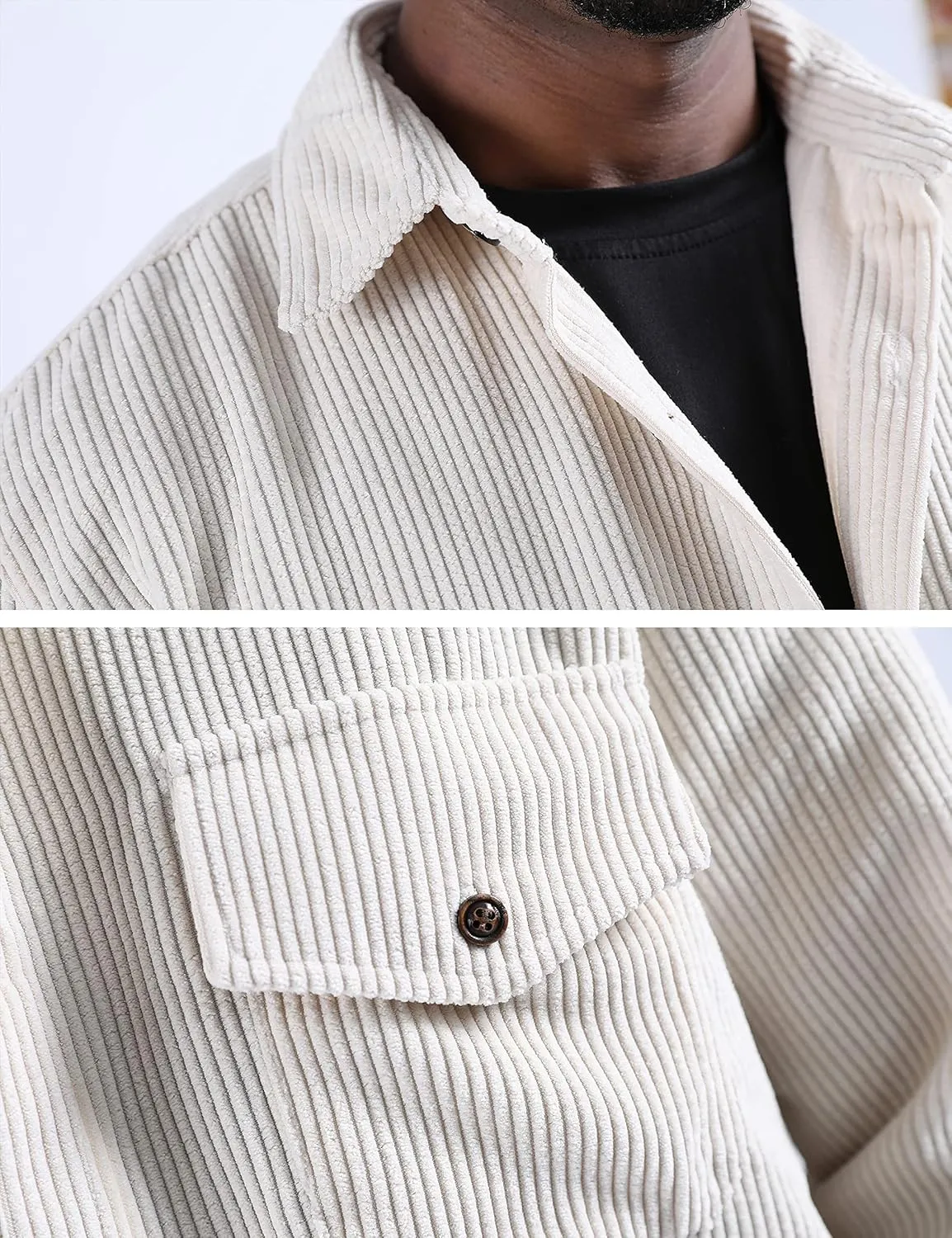 UANEO Mens Shacket Patchwork Long Sleeve Button Down Corduroy Shirts for Men