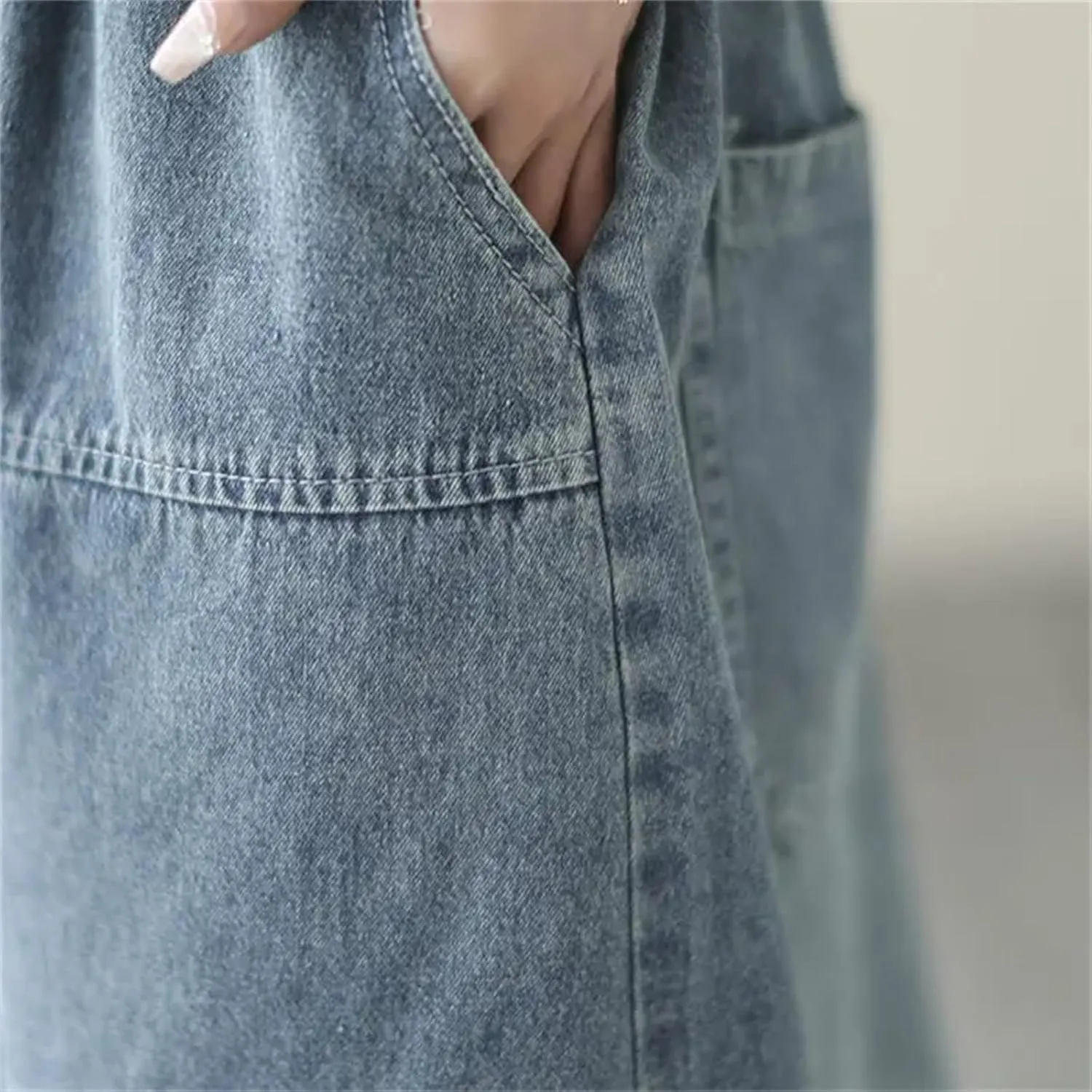 UIOKLMJH Women Artistic Style Patchwork Denim Skirt Summer Elastic Waist Office Sports Slim A-Line Midi Skirt