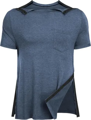 URRU Men's Post Shoulder Surgery Shirts Recovery Full Tear Away Short Sleeve Snap Chemo Shirts for Port Access