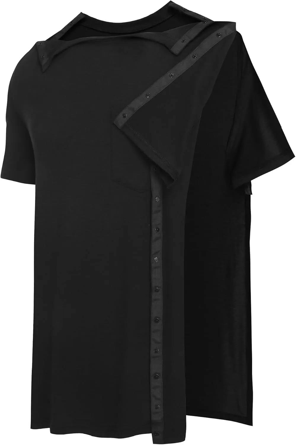 URRU Men's Post Shoulder Surgery Shirts Recovery Full Tear Away Short Sleeve Snap Chemo Shirts for Port Access
