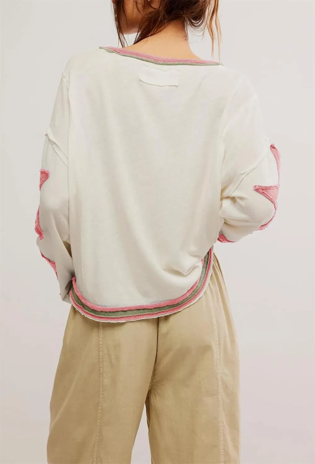 utcoco Oversized Sweatshirt for Women Star Patches Crew Neck Long Sleeve Shirts Hoodies Fashion Y2K Tops