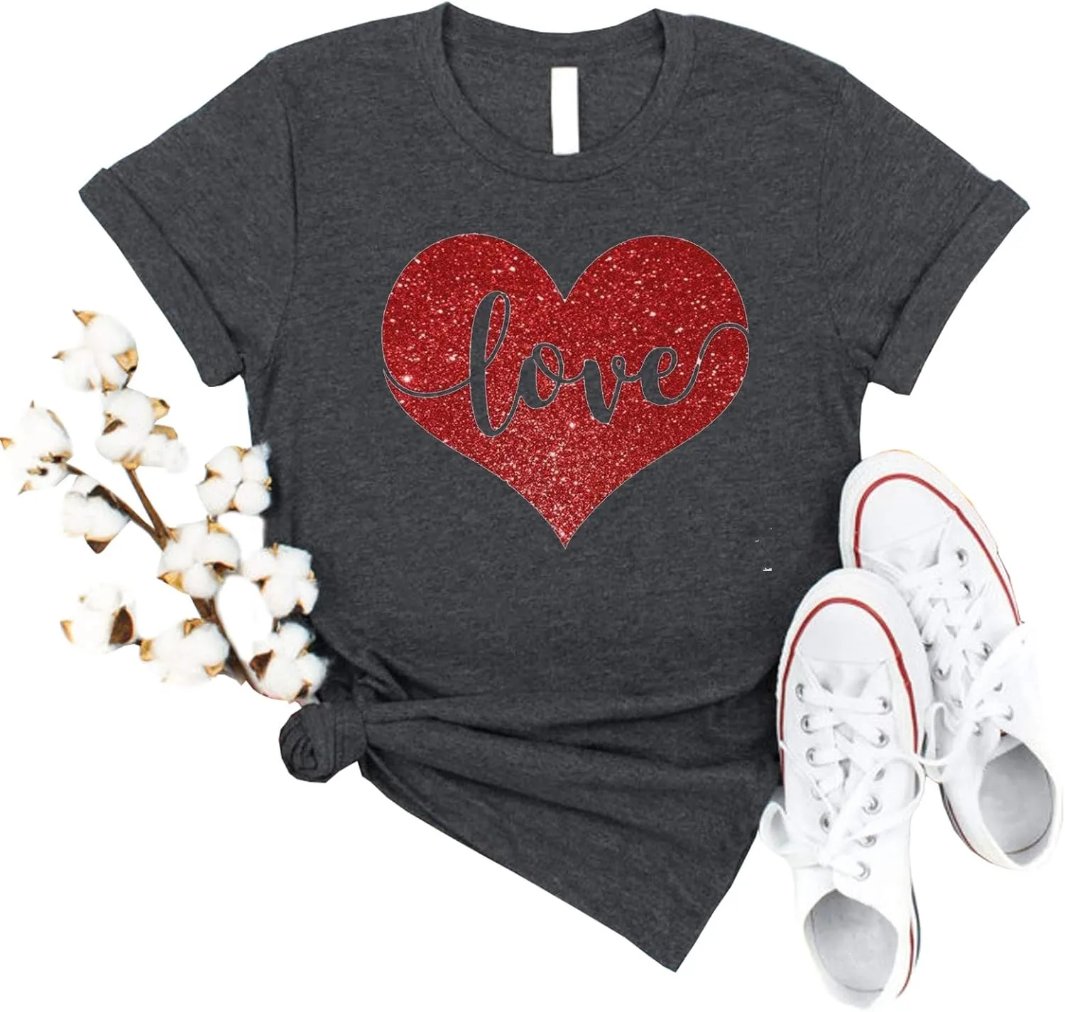 Valentines Day Shirts Women Cute Glitter Heart Shirt Casual Valentines Shirts for Women Long Sleeve Graphic Tees Tops