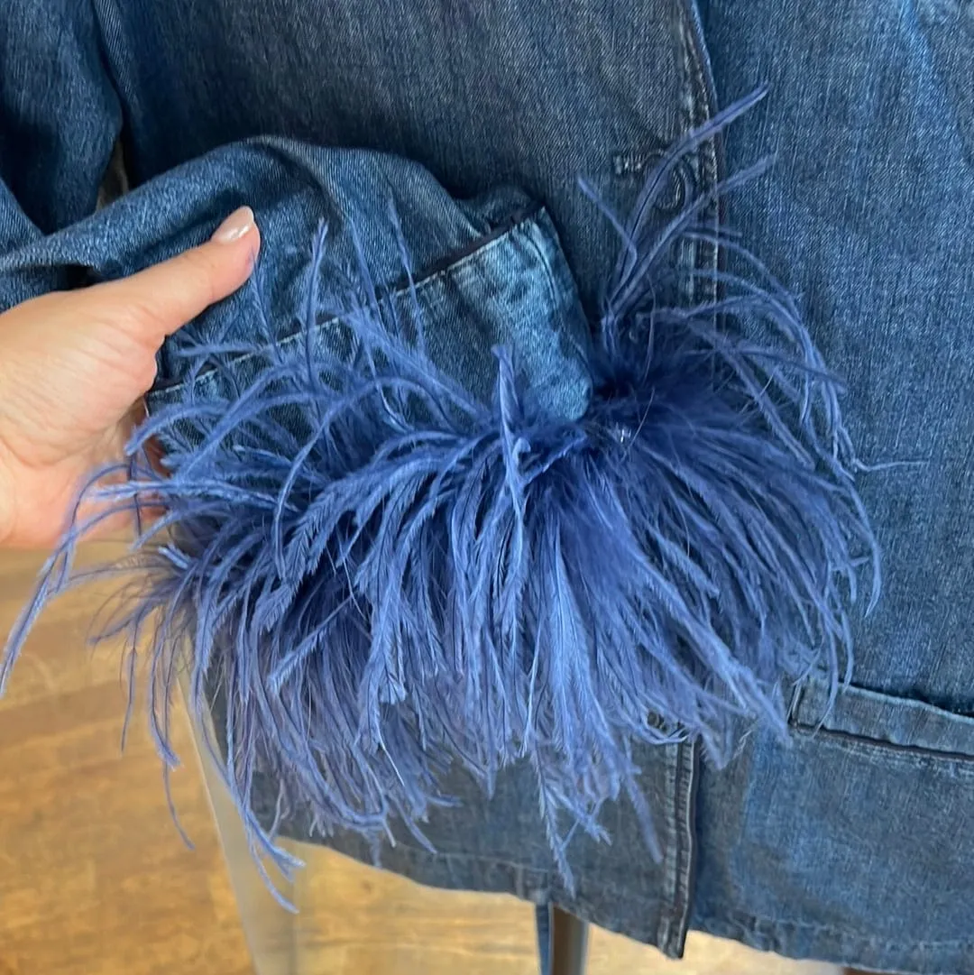 Valentino Set Blue jeans pants   top with feathers AGC1691