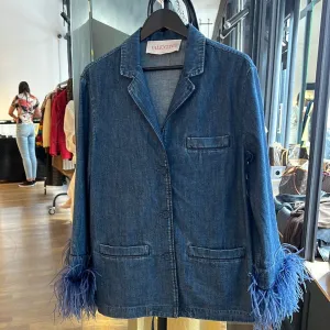 Valentino Set Blue jeans pants   top with feathers AGC1691