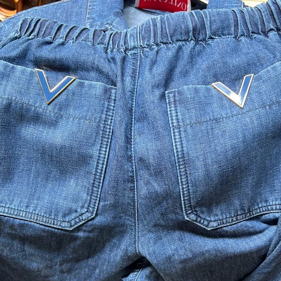 Valentino Set Blue jeans pants   top with feathers AGC1691