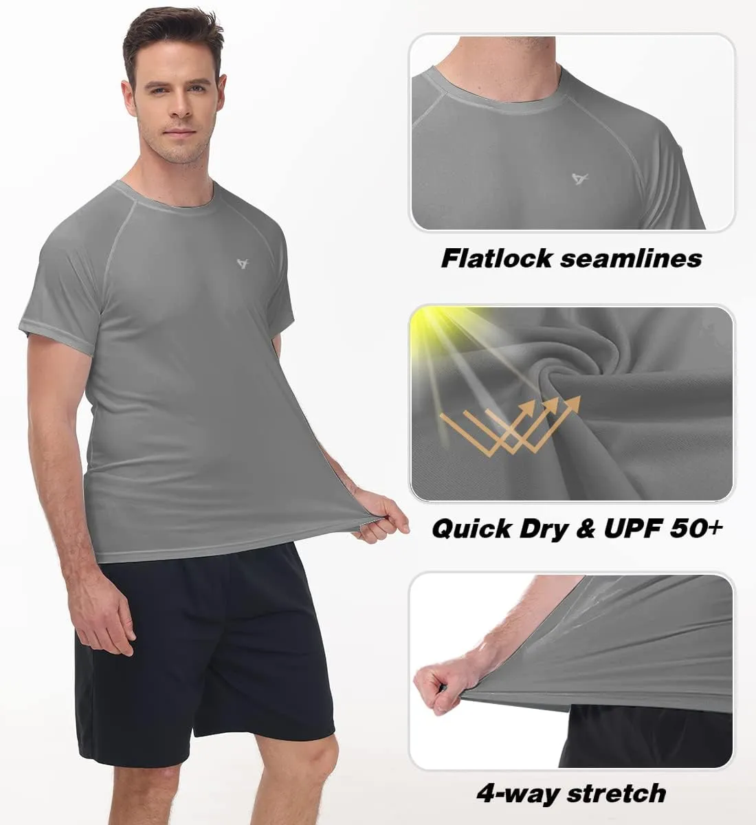 VAYAGER Men's Swim Shirt UPF 50  UV Sun Protection Quick Dry Rash Guard Shirts Short Sleeve Surf Shirt Fishing Beach T-Shirt