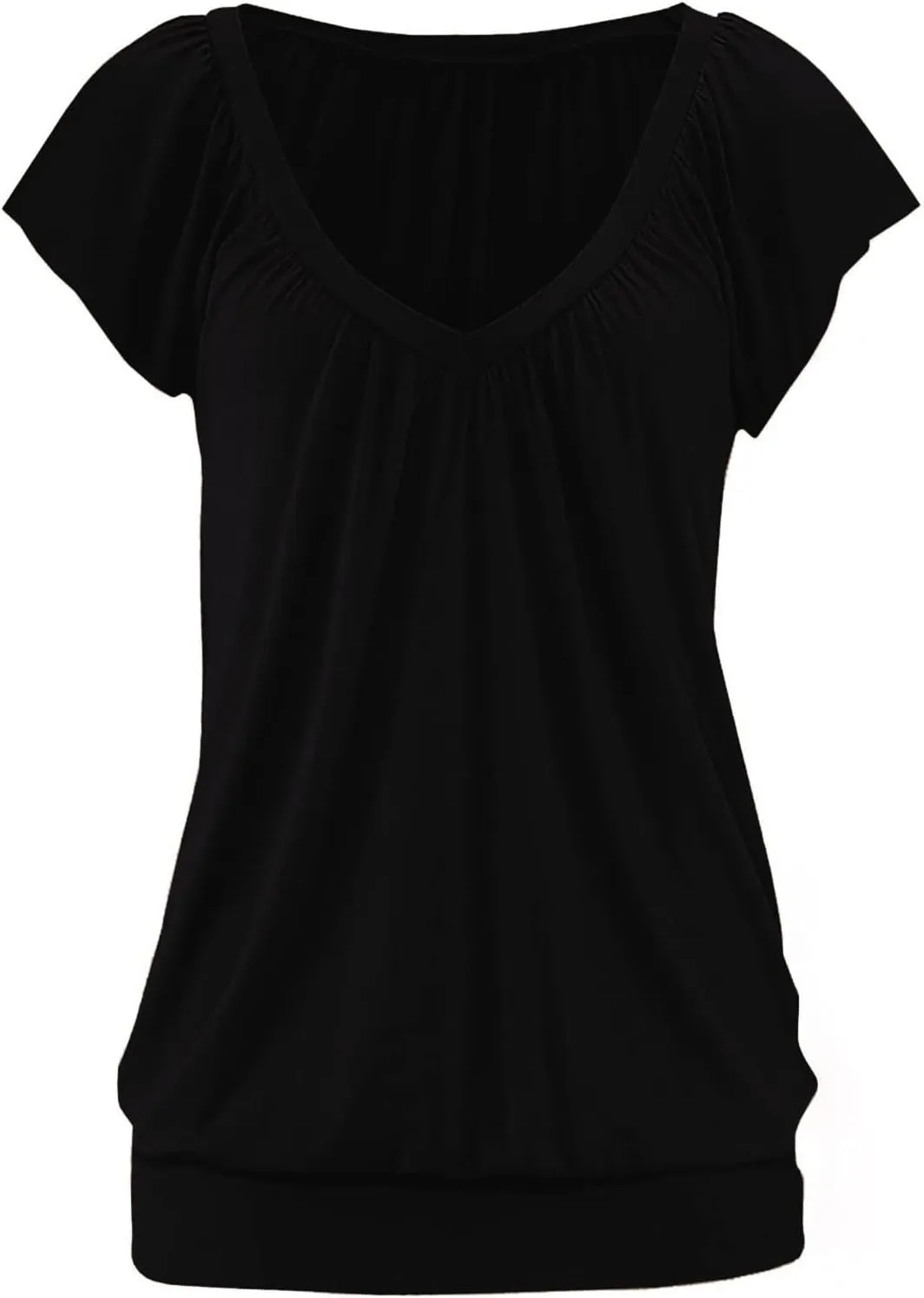 Veatzaer Women V Neck T Shirts Cap Sleeve Summer Casual Shirts Banded-Bottom Loose Fit Basic Tops