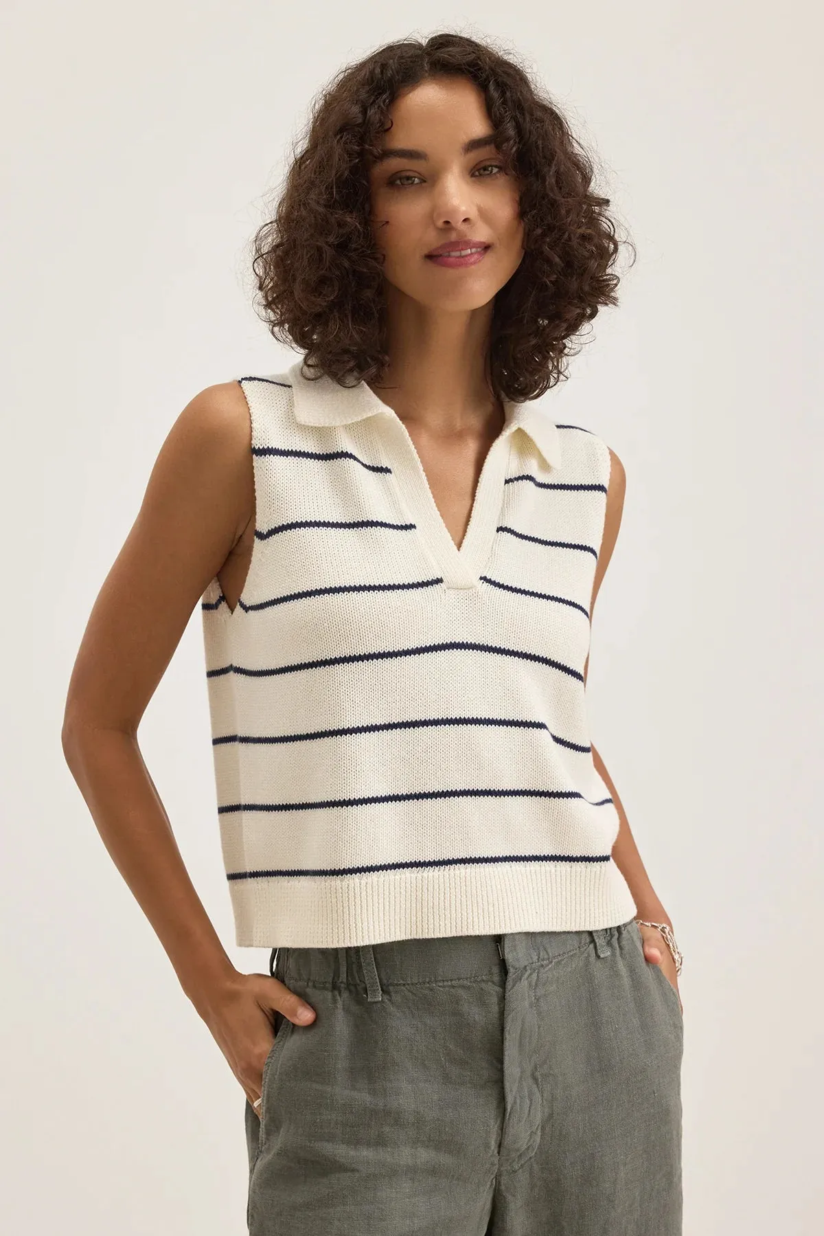 Velvet Nayla Tank Collar Top Milk/Blue