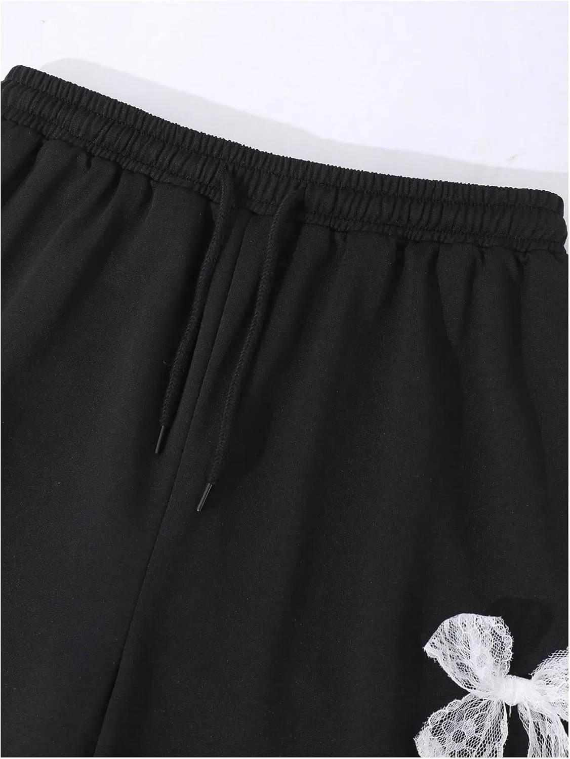 Verdusa Girl's Coquette Bow Wide Leg Elastic Waist Baggy Athletic Pants with Pockets