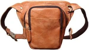 Vintage Leather Fanny Pack, Crossbody Waist Bag with Multiple Pockets, Brown