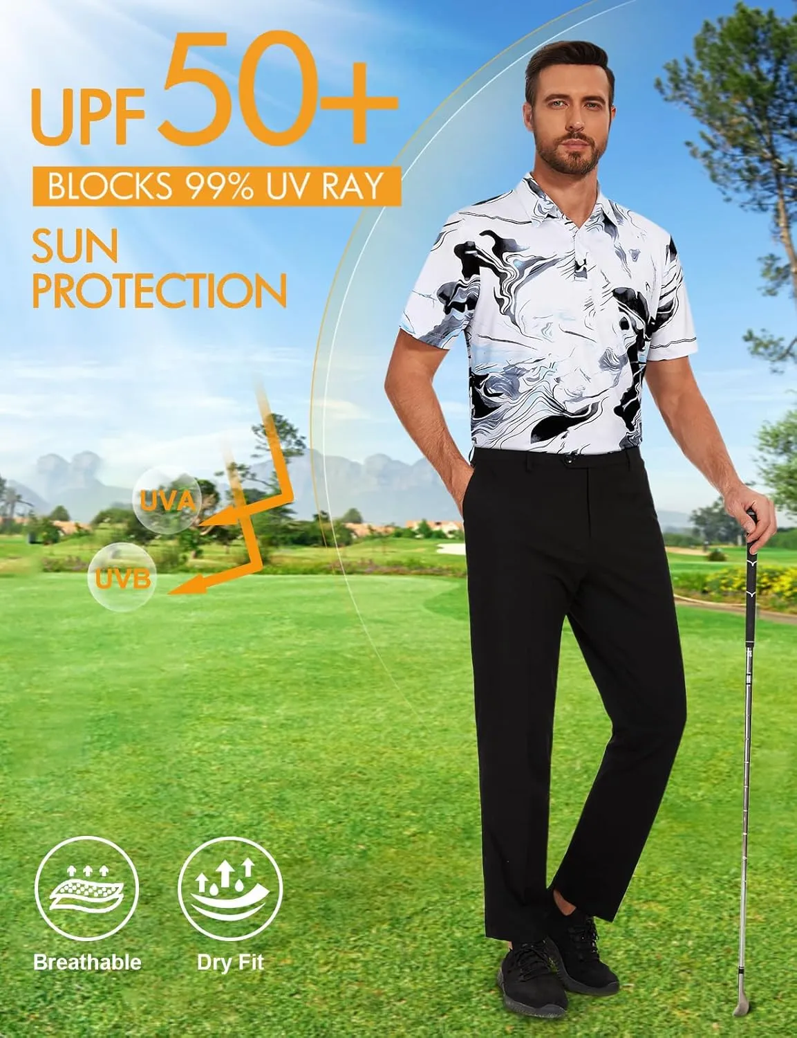 Viracy Men's Golf Shirts Short Sleeve Dry Fit Moisture Wicking Performance Mens Golf Polo Shirts S-3XL