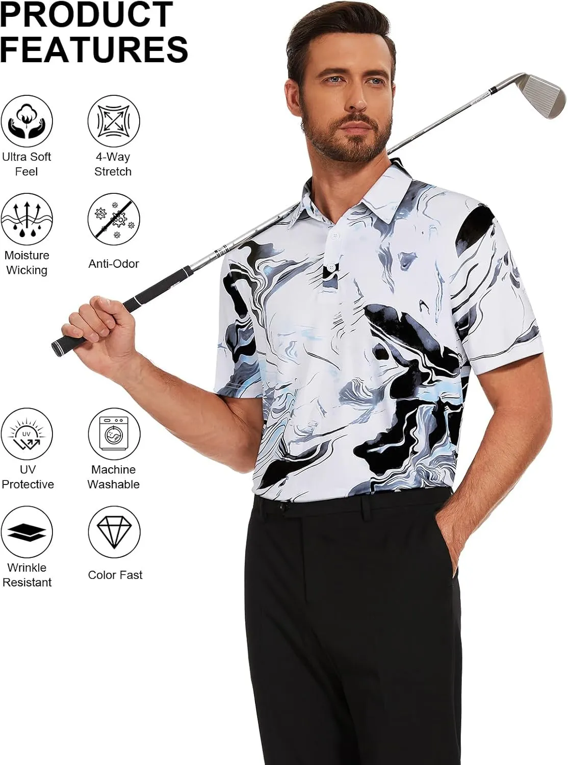 Viracy Men's Golf Shirts Short Sleeve Dry Fit Moisture Wicking Performance Mens Golf Polo Shirts S-3XL