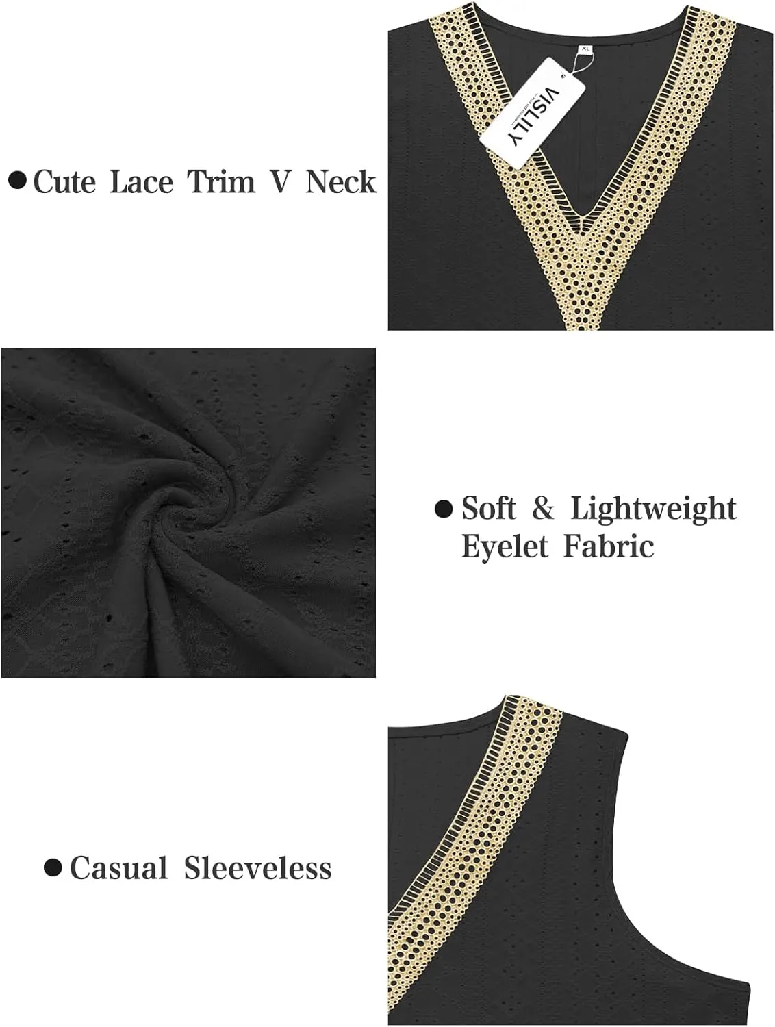 VISLILY Women's-Plus-Size-Summer-Tank-Tops Lace Trim Deep V Neck Shirts Cute Sleeveless Tunics Trendy Eyelet Blouses XL-5XL