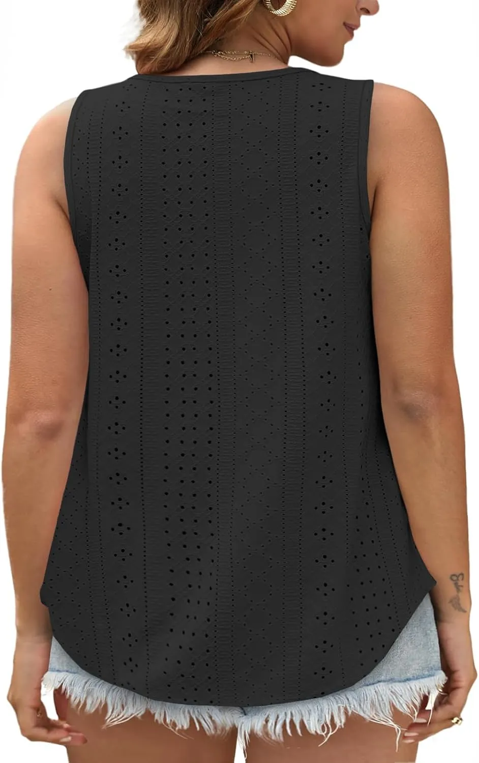 VISLILY Women's-Plus-Size-Summer-Tank-Tops Lace Trim Deep V Neck Shirts Cute Sleeveless Tunics Trendy Eyelet Blouses XL-5XL