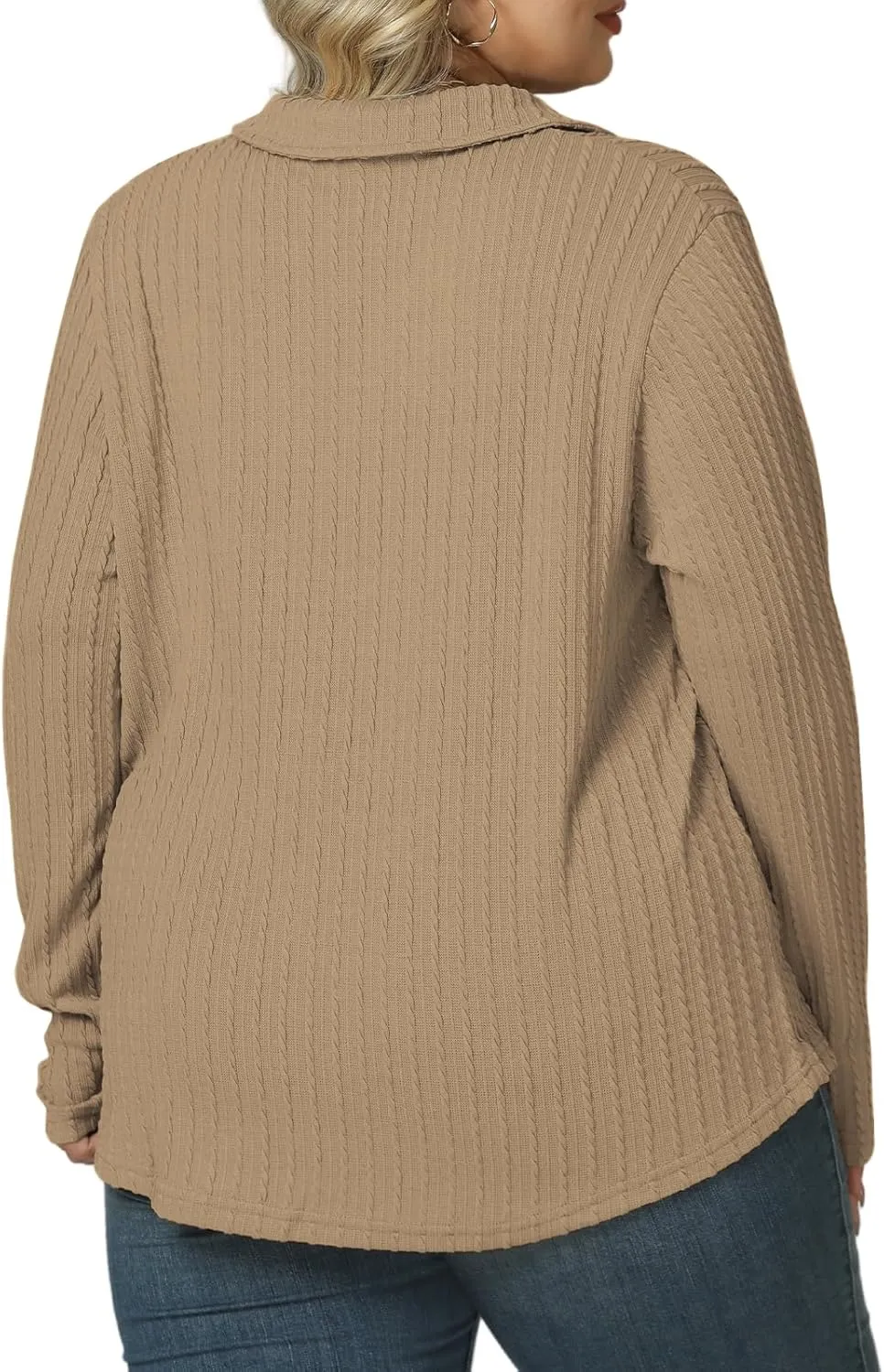 VISLILY Womens-Plus-Size-Tops-2025 Polo V Neck Shirts Lapel Collared Work Blouses Casual Long Sleeve Knit Tunics XL-5XL
