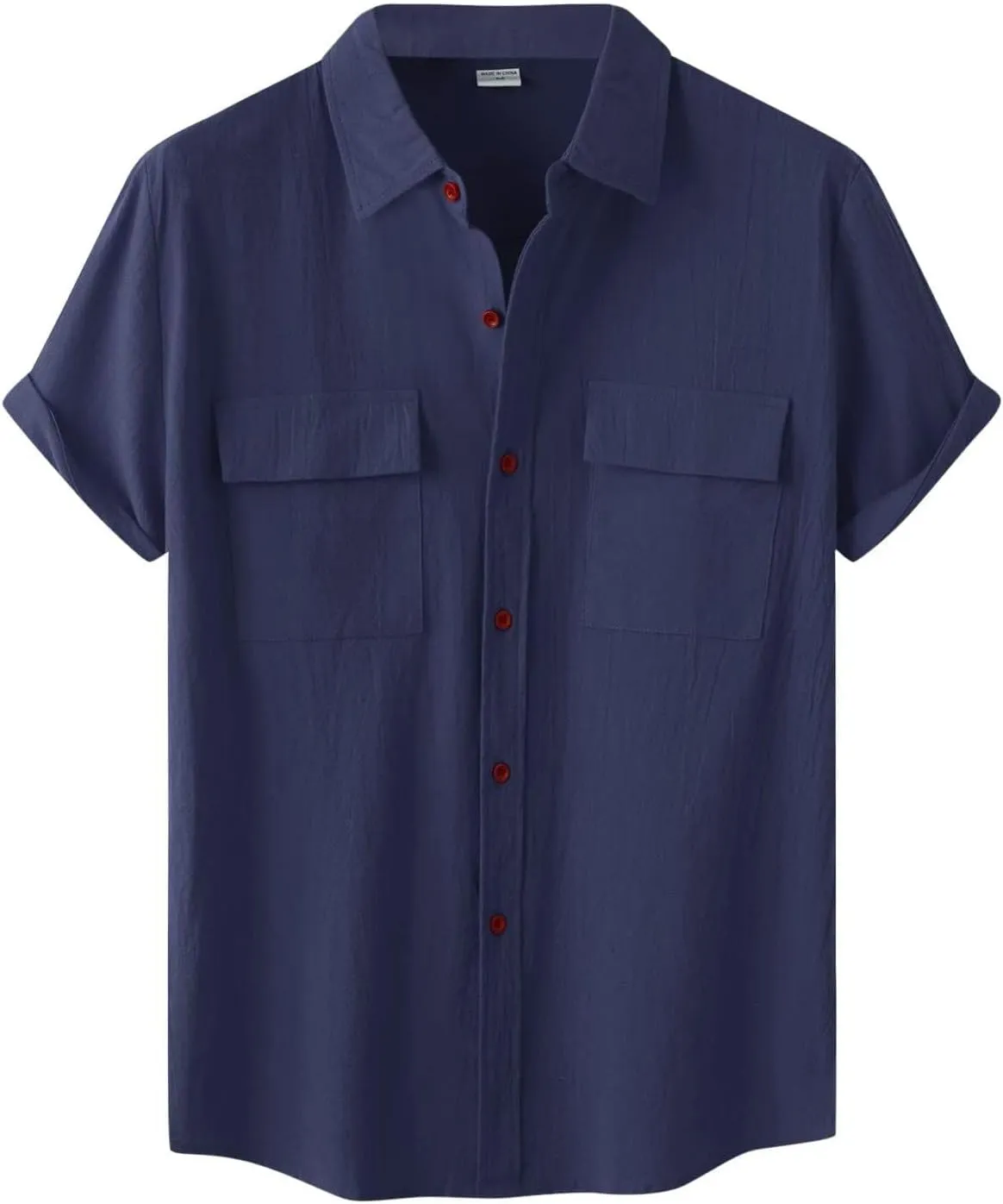 Wankang Mens Casual Button-Down Shirts Short Sleeve Linen Collared Pockets T-Shirts Summer Beach Hawaiian T Shirt for Men
