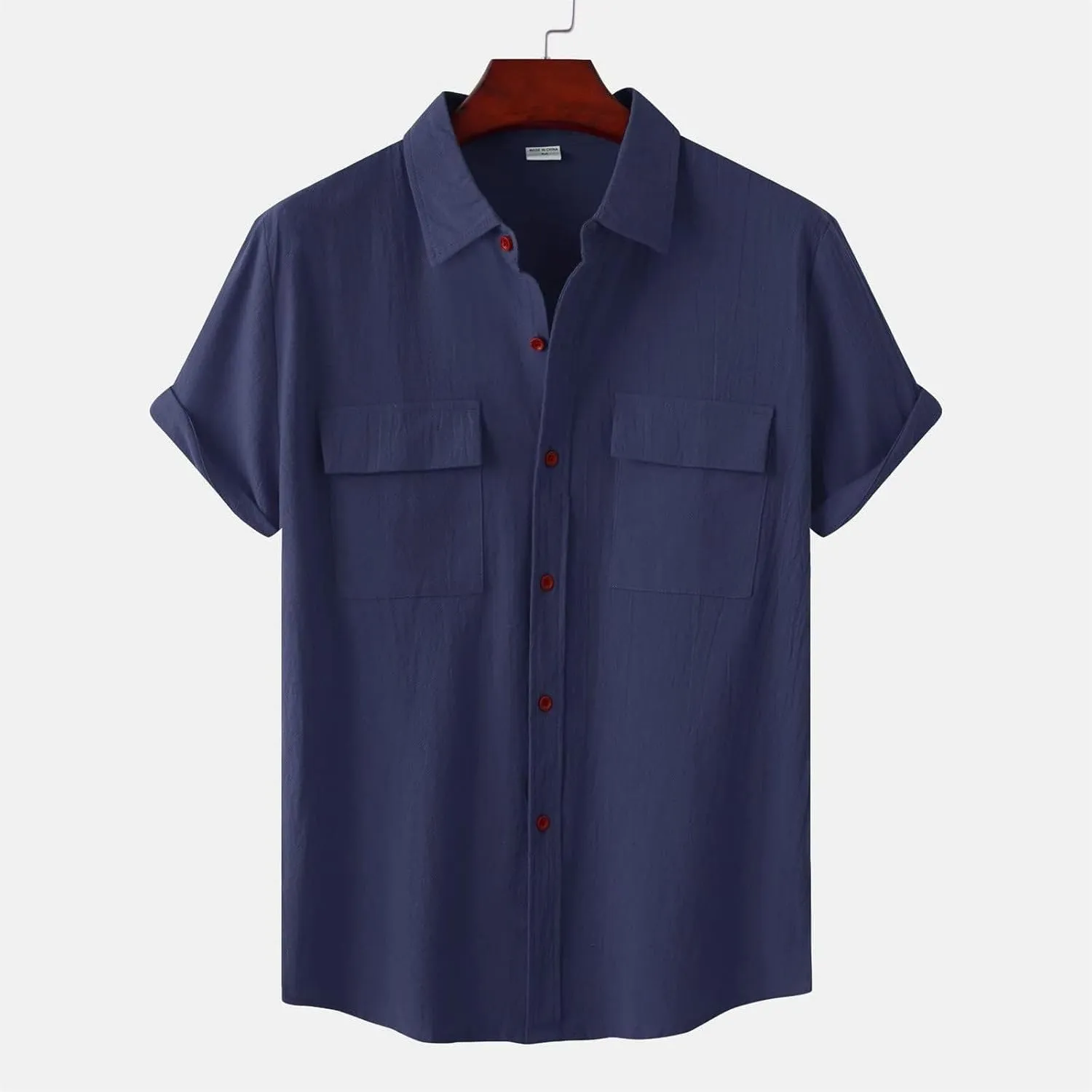 Wankang Mens Casual Button-Down Shirts Short Sleeve Linen Collared Pockets T-Shirts Summer Beach Hawaiian T Shirt for Men