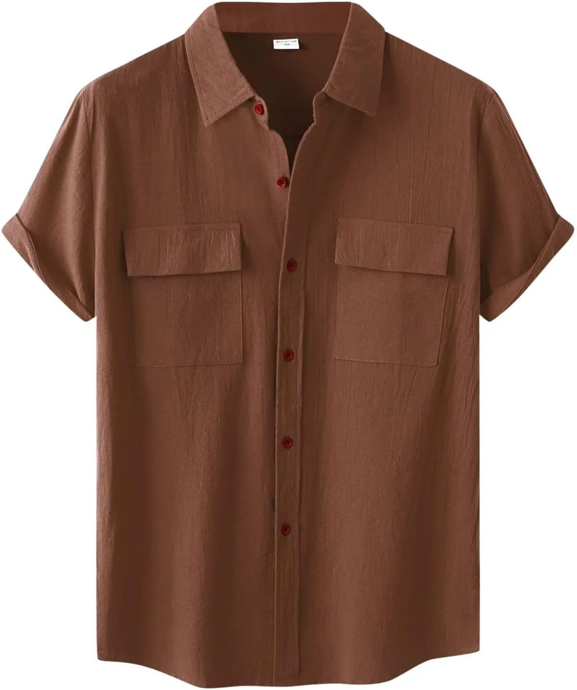 Wankang Mens Casual Button-Down Shirts Short Sleeve Linen Collared Pockets T-Shirts Summer Beach Hawaiian T Shirt for Men