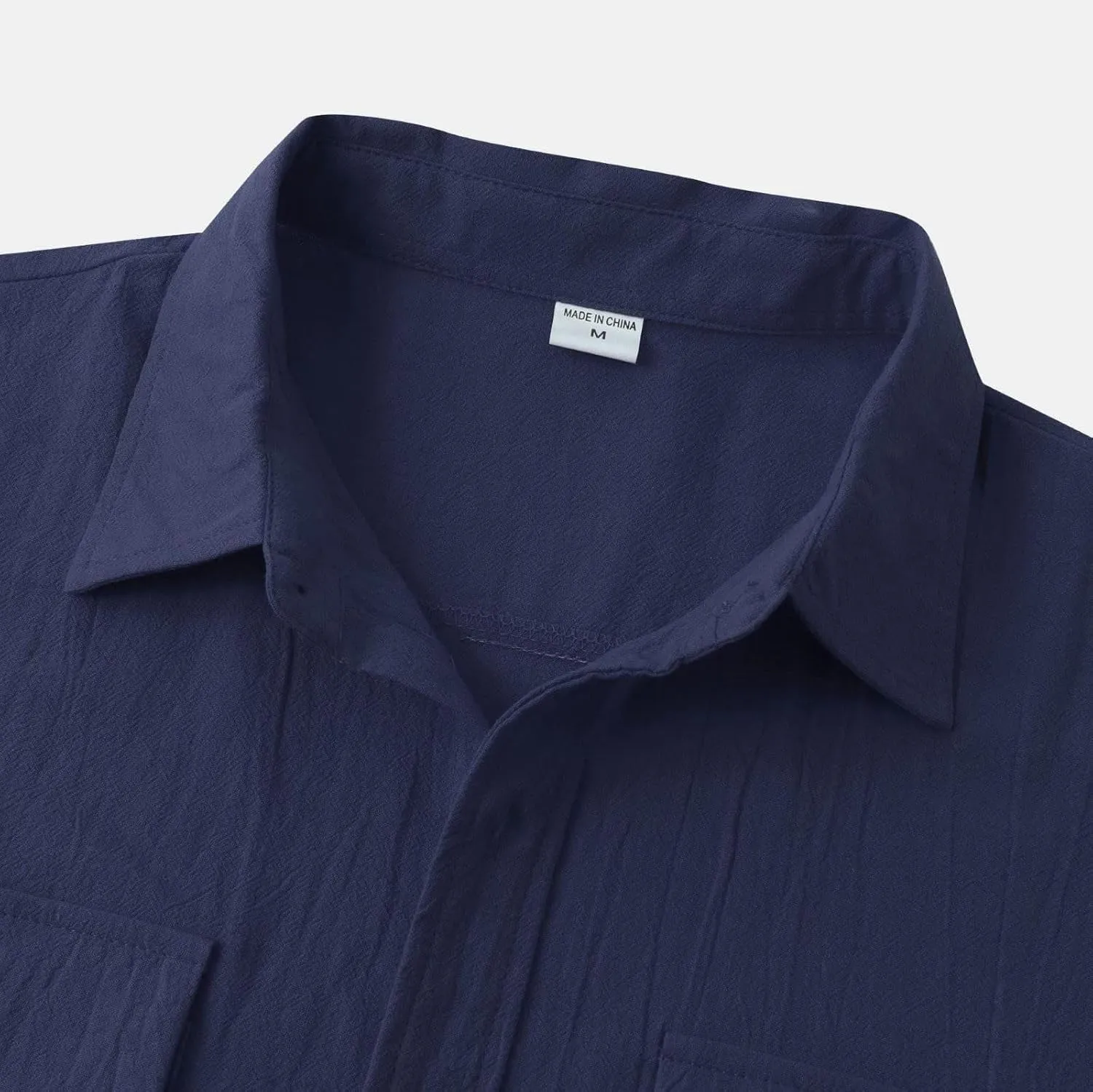 Wankang Mens Casual Button-Down Shirts Short Sleeve Linen Collared Pockets T-Shirts Summer Beach Hawaiian T Shirt for Men