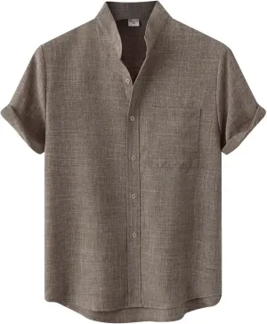 Wankang Mens Summer Casual Linen Shirts Short Sleeve Button Up Beach T Shirts Collared Tees Pocket Hawaiian Shirt for Men