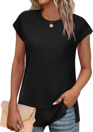 WEESO Womens Summer Tops 2025 Cap Short Sleeve T Shirts Trendy Dressy Casual Crew Neck Loose Fit Shirts
