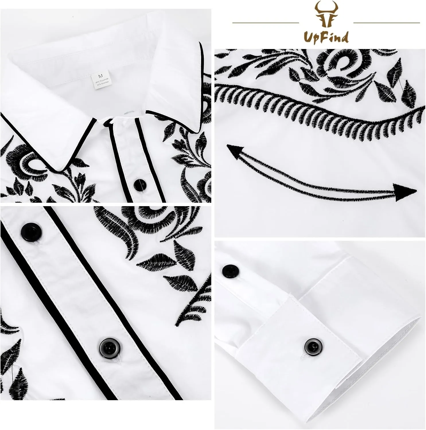 Western Shirts for Men Cowboy Shirts Long Sleeve Embroidered Country Shirt Slim Fit Button Down Shirt Casual Work