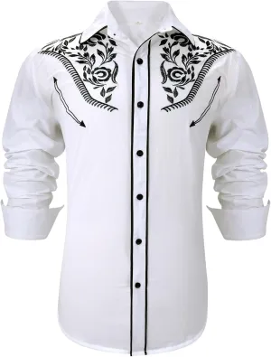 Western Shirts for Men Cowboy Shirts Long Sleeve Embroidered Country Shirt Slim Fit Button Down Shirt Casual Work