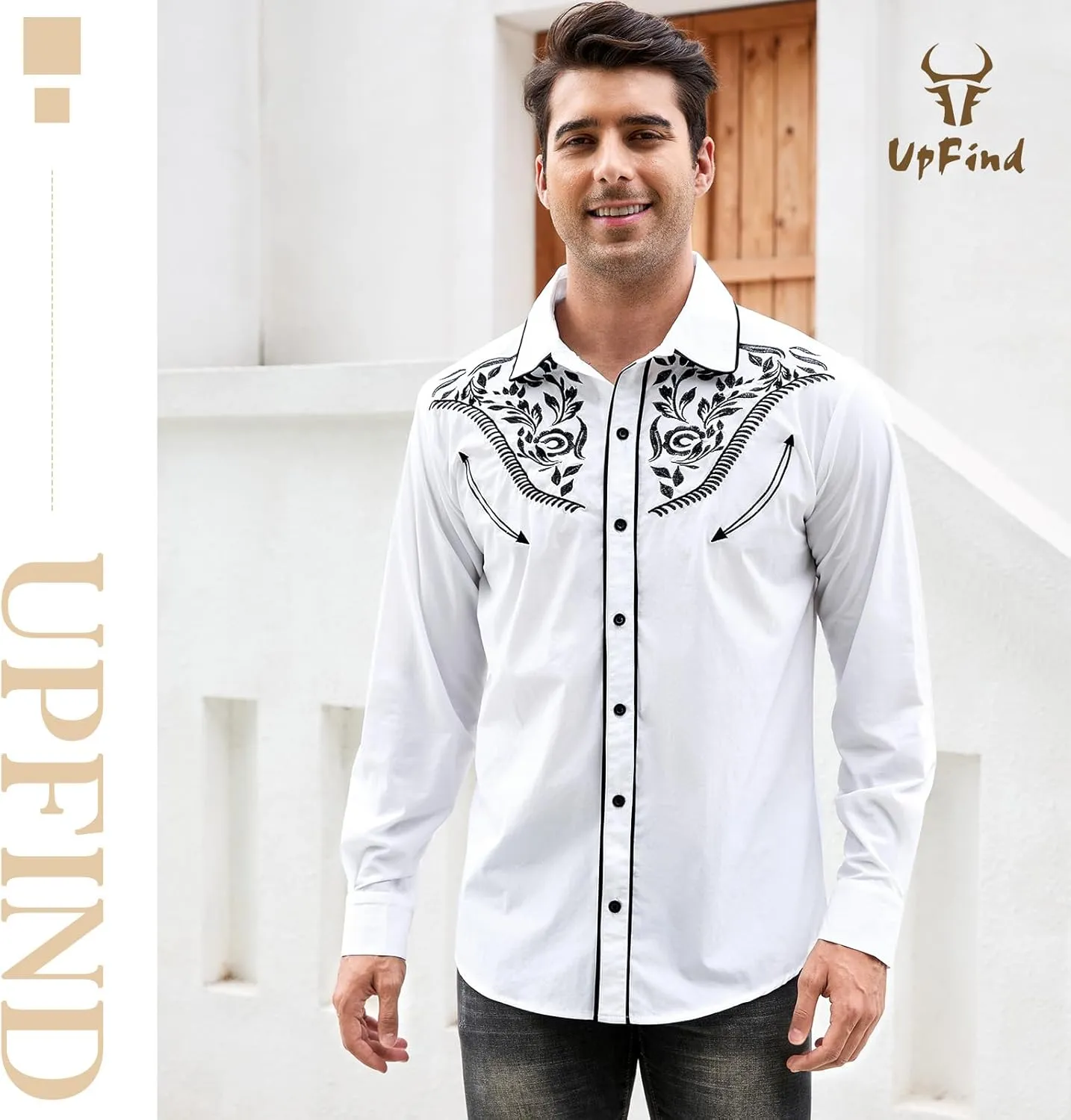 Western Shirts for Men Cowboy Shirts Long Sleeve Embroidered Country Shirt Slim Fit Button Down Shirt Casual Work