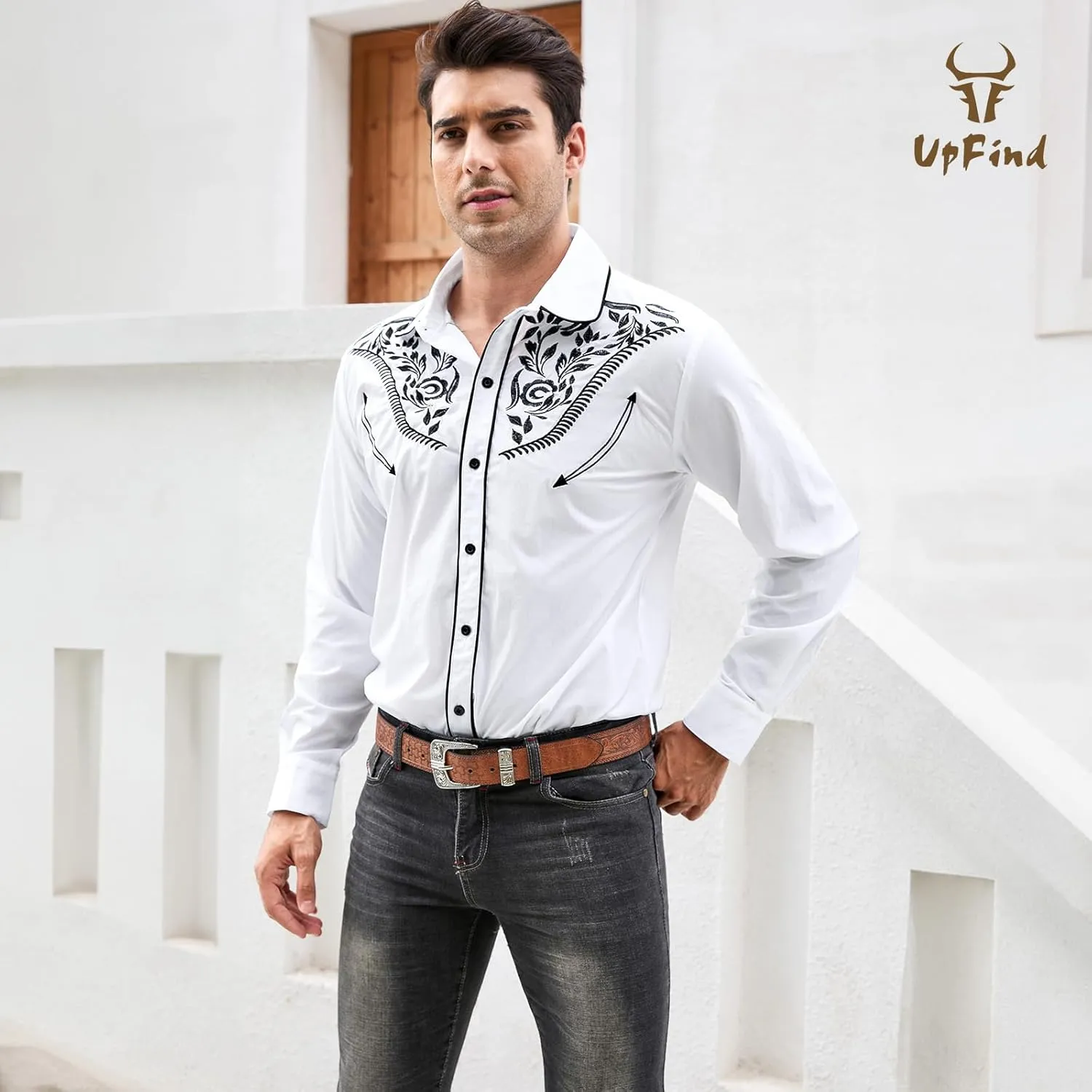Western Shirts for Men Cowboy Shirts Long Sleeve Embroidered Country Shirt Slim Fit Button Down Shirt Casual Work