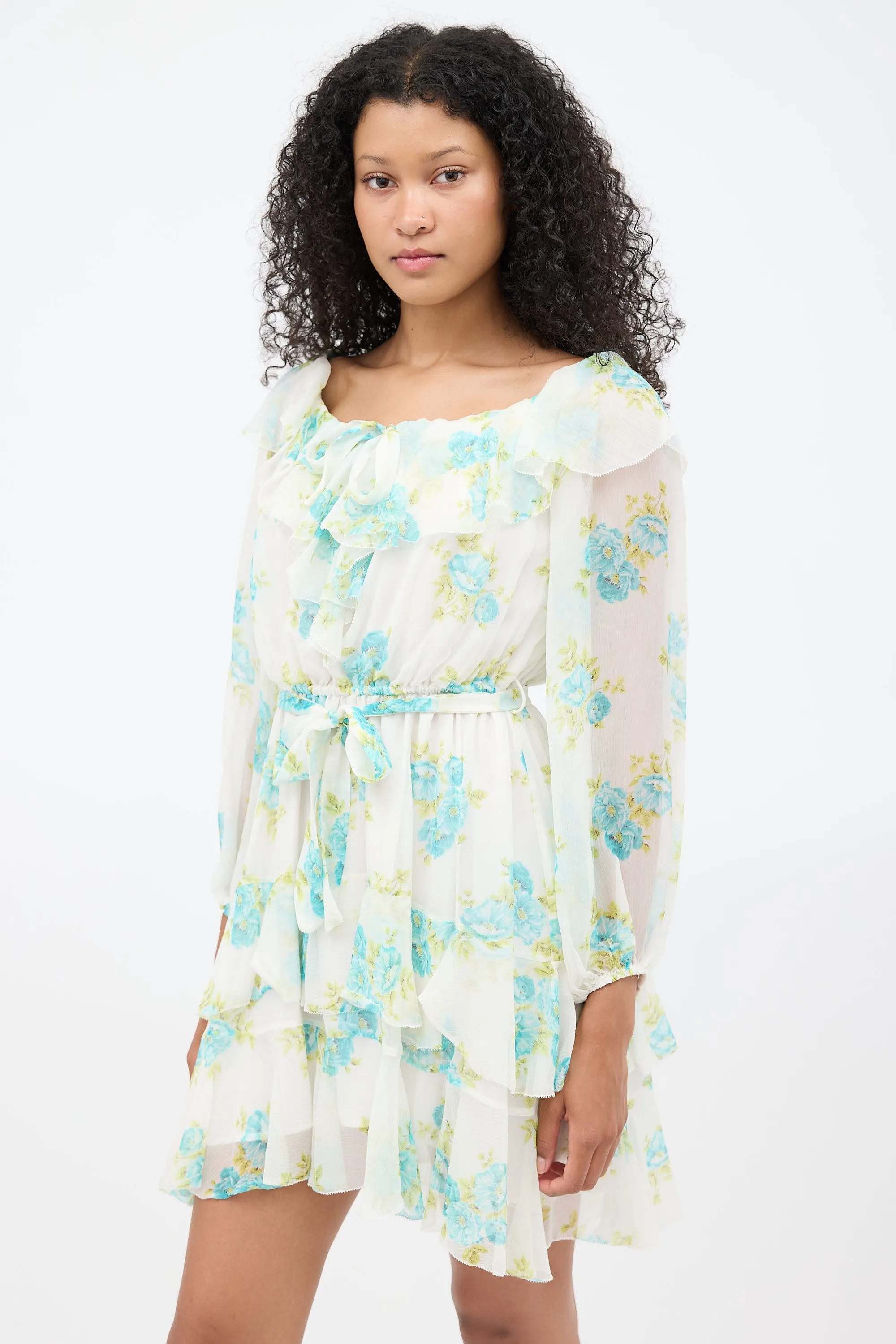 White & Blue Silk Breeze Dress