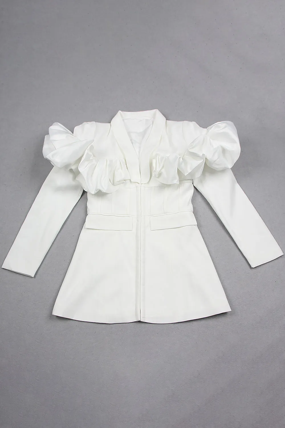 White Deep V Blazer Dress