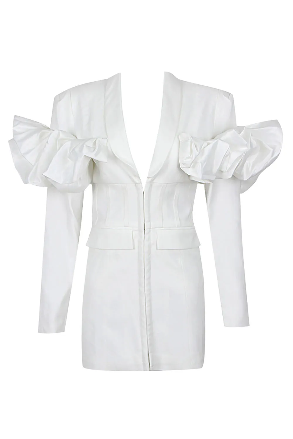 White Deep V Blazer Dress