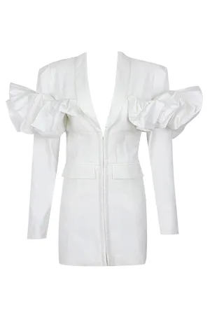 White Deep V Blazer Dress