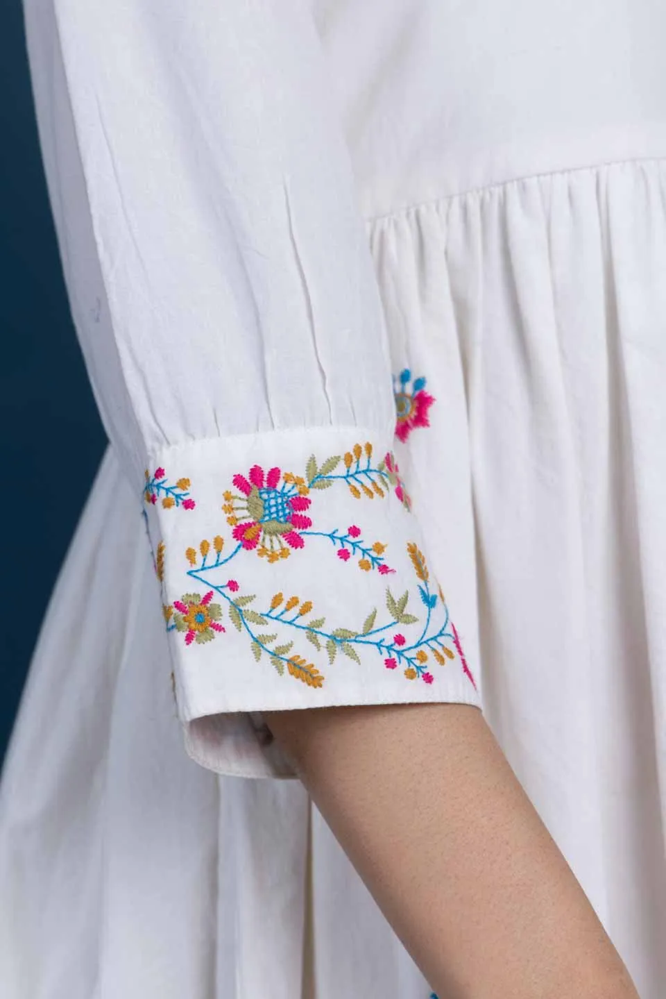 White poppy embroidered dress
