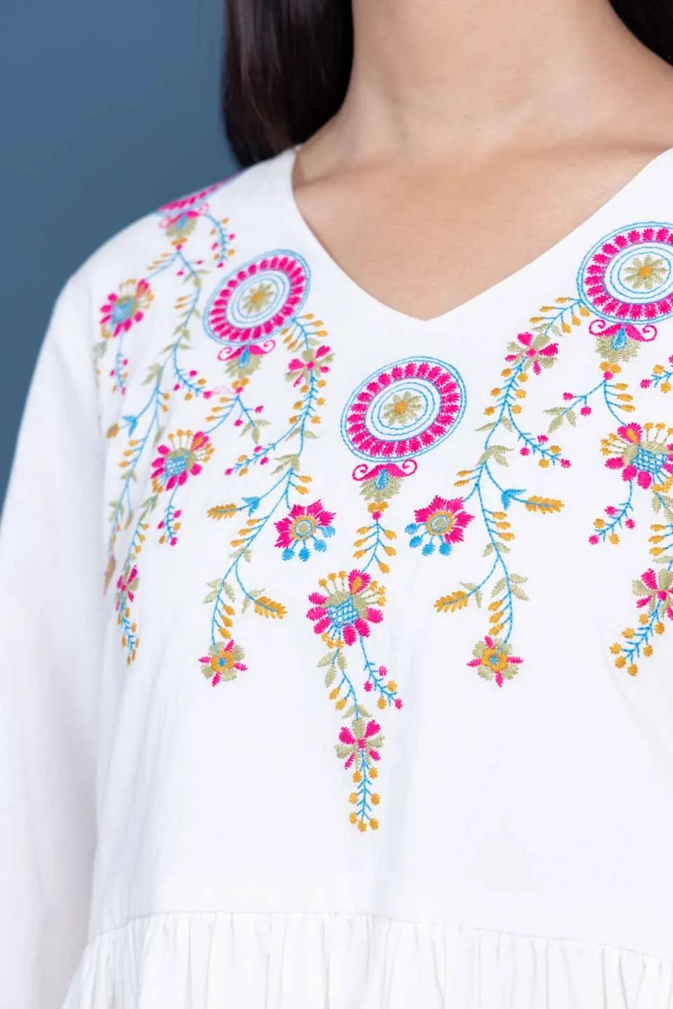 White poppy embroidered dress