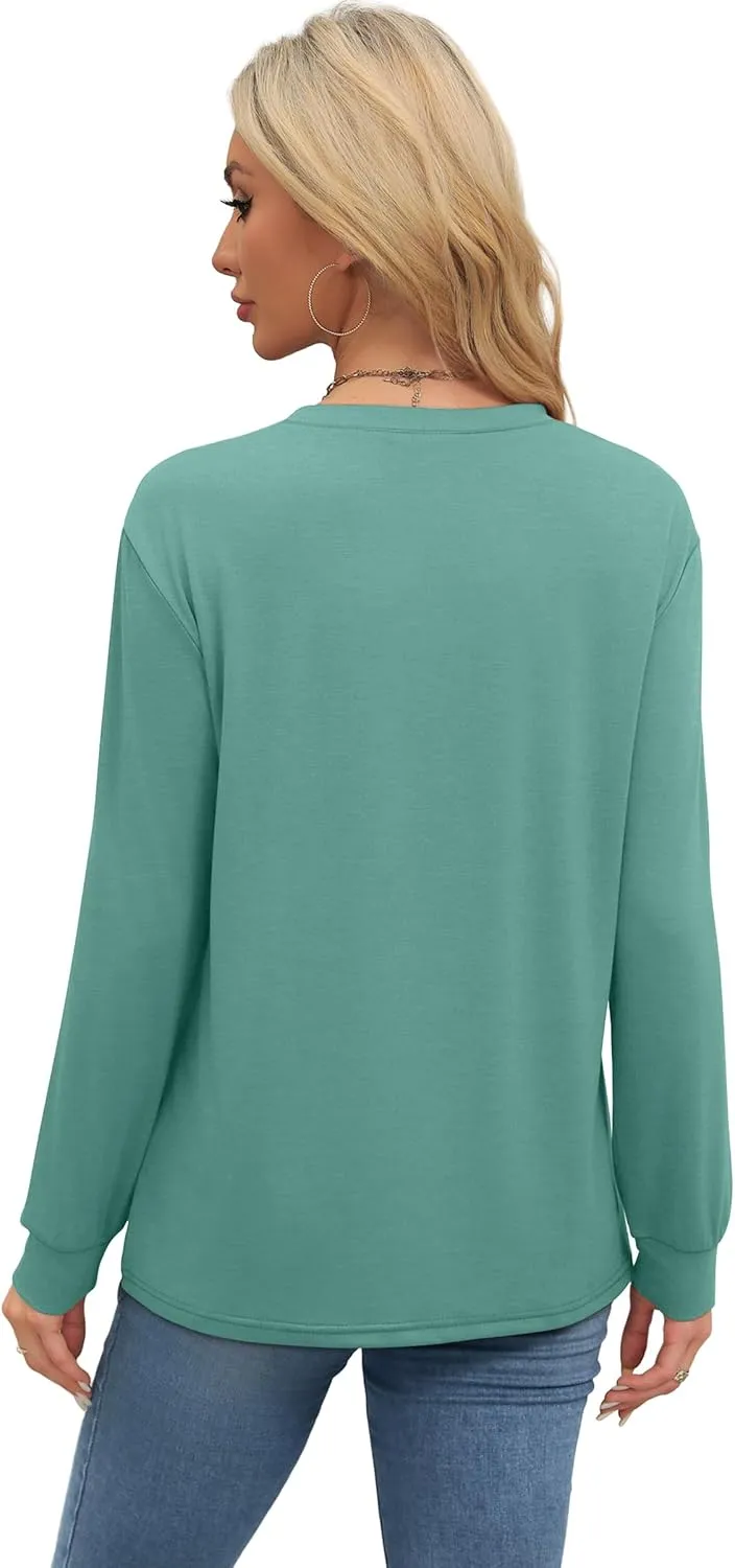 WIHOLL Womens Long Sleeve Shirts Loose Fits Fall Outfits Basic Casual Tunic Tops Crewneck Clothes